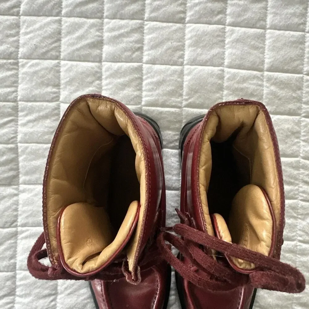 TODS Boots Womens 38 US 8 Red Leather Lace Up Combat Ankle Wedge Low Heel - Picture 11 of 14